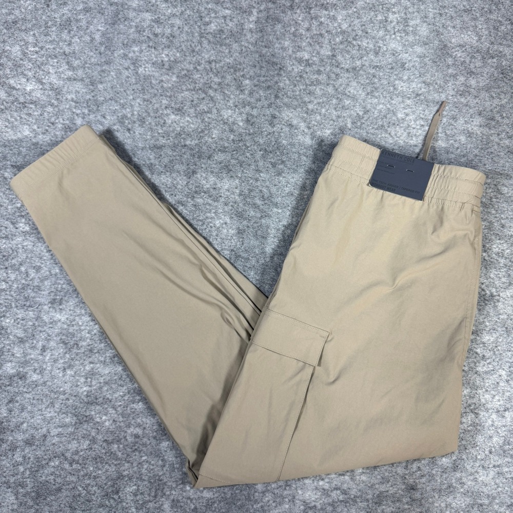Kenneth Cole Active Mens Tech Jogger Tapered Fit Cargo Pants Gravel Tan XL NEW